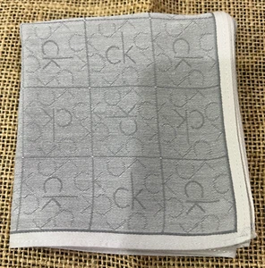 MONOGRAM CHECKS GRAY MAN HANDKERCHIEF ART CLASSIC VTG COTTON POCKET SQUARE 19" - Picture 1 of 3
