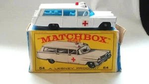 VINTAGE ORIGINAL BOX MATCHBOX LESNEY 1965 #54 S & S CADILLAC AMBULANCE - WEISS - Bild 1 von 11