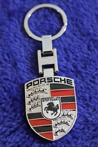 Silver 2 Sided Porsche Key Ring Key Chain Accessory Crest Fob - Picture 1 of 6
