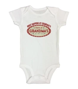 WHAT HAPPENS AT GRANDMA'S STAYS AT GRANDMA'S -Cute Baby Bodysuits and Kids Shirt - Picture 1 of 14