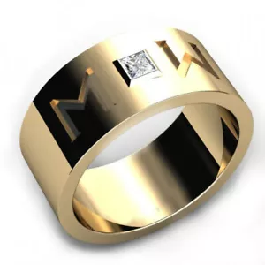 More details for 0.1ct simulated custom alphabet mens wedding ring 14k yellow gold plated