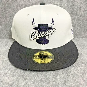 New Era Chicago Bulls New Era White Purple Black Fitted Hat Cap Size 7 1/8 - Picture 1 of 6