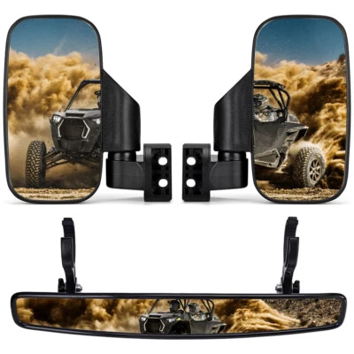 UTV Rear View & Side Mirrors Set For Polaris Ranger RZR XP Crew 570 800 900 1000 - Image 1 of 4