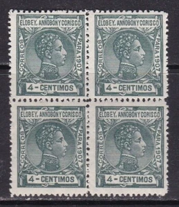 1907 - España - Elobey - Edifil 38 - 4c verde grisaceo - Bloque 4 - MNH - Imagen 1 de 2