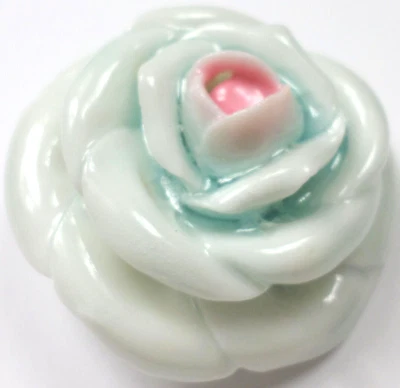 4 colgantes de porcelana XL blancos con flores de verde azulado y rosa rosas ENORMES 39x38 mm muy bonitos Foto 1 de 4