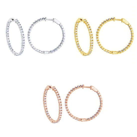 Aretes tipo argolla grandes de diamantes naturales de 2 quilates de oro macizo de 14 k Foto 1 de 1