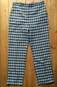 ZARA BASIC BLACK & WHITE TARTAN WOOL BLEND 3 POCKETS TROUSERS PANTS SZ L - Picture 1 of 9