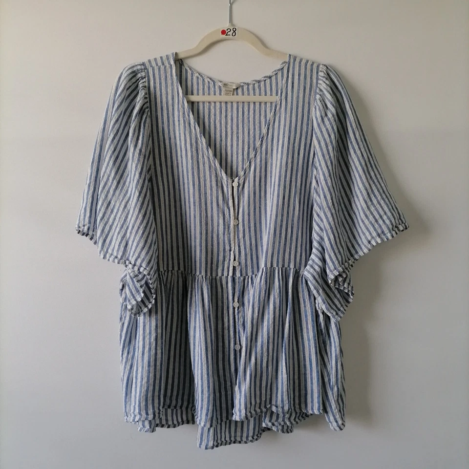 Blusa Top Cato Mujer Azul Cuello en V Rayas Peplum Botón Frontal Talla 22/24W Foto 1 de 4