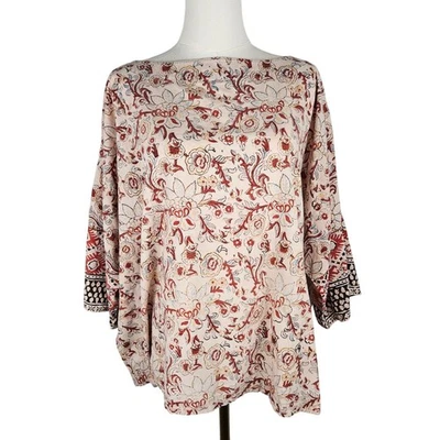 Top J. Jill Pure Jill Algodón Orgánico Batik Cuello Barco XL 3/4 Manga Boho Óxido Foto 1 de 4
