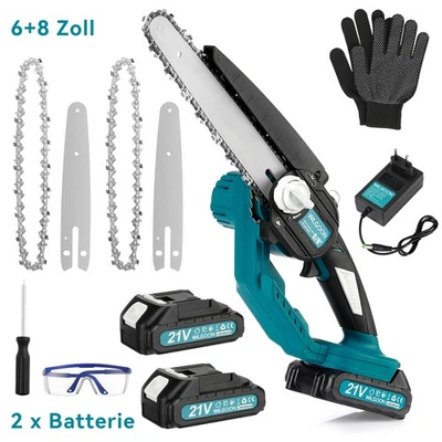 Mini Kettensäge 21 V Handsäge 6+8 zoll Akku-Kettensäge 4000mAh mit 2 x Akku - Bild 1 von 4