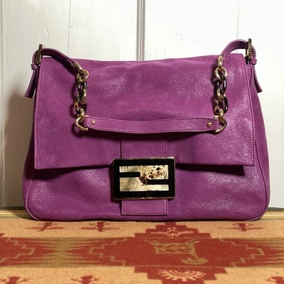 Bolso de Cuero FENDI Mamma Baguette Gamuza Hombro Iridiscente Y2K Ciruela Italia 8BR638 Foto 1 de 4