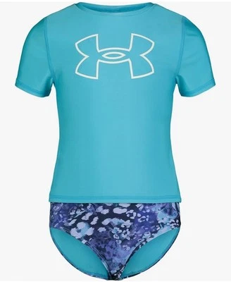 Under Armour Kid's Girl Rashguard Set Blue Surf Size 12 NWT - Image 1 of 4