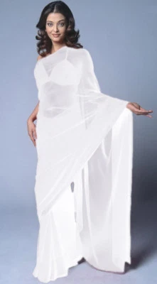 Falda blanca Bollywood lisa de gasa sari danza del vientre tela cortina Dupatta Foto 1 de 3