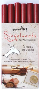 gravurART - 7mm Siegelwachs flexibel für Siegepistole, 6er Pack, Farbauswahl 35g