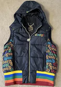 Vintage Coogi Black Full Zip Vest Hooded Rainbow Spell Out Logo Puffer Large - Picture 1 of 9