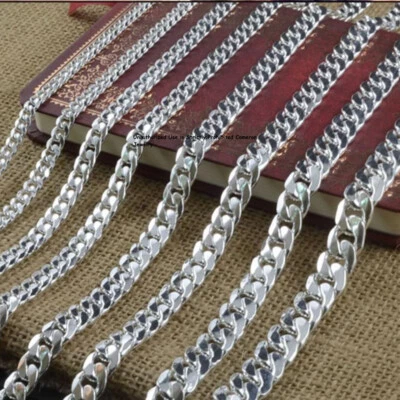Collar de eslabones cubanos de cadena de plata fina S999 sólida para hombres y mujeres de 3 mm-13 mm 16-26 pulgadas Foto 1 de 4