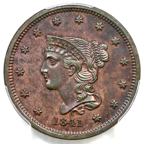 1841 N-1 R-5 PCGS PR 64 RB Braided Hair Large Cent Coin 1c Cover