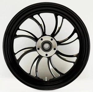 Black Cut CNC Vortex 18x5.5 Rear Wheel Harley 200 Series Rigid Custom Softail - Picture 1 of 1