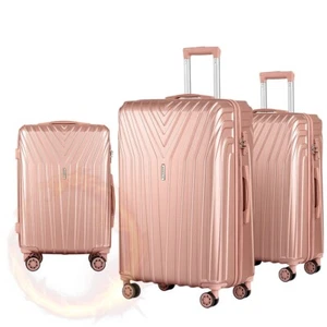 Wanderlite 3pc Luggage Trolley Set Suitcase Travel TSA Hard Case Carry On Pink - Picture 1 of 8