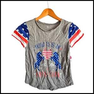 SO Patriotic American Flag Unicorn Graphic Tee Shirt Top Kids Size 12 - Picture 1 of 6