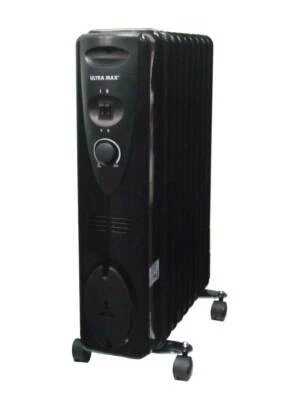 Ultramax 2KW 9 Fin Portable Oil Filled Radiator Electric Heater - BLACK - Image 1 of 2
