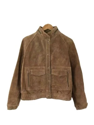 Women's Vintage 70s Genuine Suede Leather Bomber Jacket Brown Biker Retro Jacket - Image 1 of 4