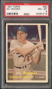 1957 TOPPS #80 GIL HODGES PSA 8 DODGERS HOF - Picture 1 of 2