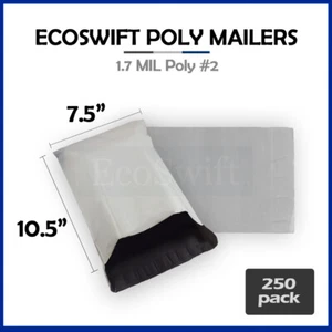 250 7.5 x10.5 EcoSwift White Poly Mailer Shipping Envelope Self Seal Bags 1.7MIL - Picture 1 of 5