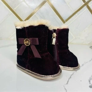 Michael Kors baby sweet booties / baby crib shoes fuzzy boots size 1 burgundy - Picture 1 of 5