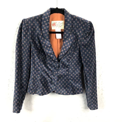 Strawberry Patch By Dorothy Schoelen Blazer  Junior 3 Navy  Velvet 80s VTG Y2K - Image 1 of 4