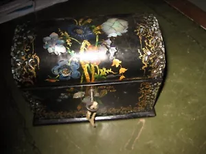Antique Papier Mache /mother of Pearl Dome Top Jewel Box - Picture 1 of 12