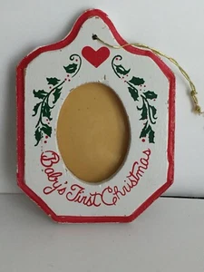 Vintage dekorativer Holz Bilderrahmen Ornament Babys erste Weihnachten 4,5"T TAIWAN - Bild 1 von 5