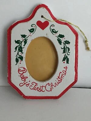 Marco de madera decorativo de colección adorno bebés primera Navidad 4,5" T TAIWÁN Foto 1 de 4