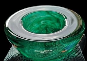 Green Swirl Kosta Boda Art Glass Decorative Bowl With Tag - Picture 1 of 7