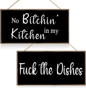 2 Pieces Funny Kitchen Signs the Dishes Hanging Wall Art Decoration No Bitchin i - Picture 1 of 12