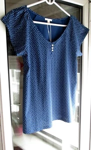 ESPRIT CARMEN KURZARM BAUMWOLL SHIRT TUPFEN DOTS PRINT BLAU WEISS XS, 34 NEU - Bild 1 von 10
