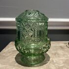 Vintage Indiana Glass FAIRY LAMP Ice Green STARS and BARS Candle Holder/Light 