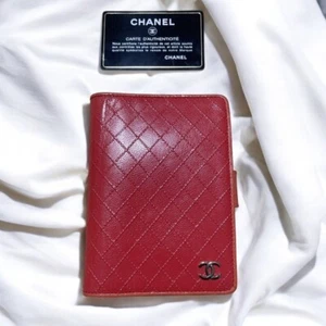 Auth Chanel Bicolore Leather Notebook Cover Red CoCo Mark Diary Cover Quilted - Picture 1 of 6