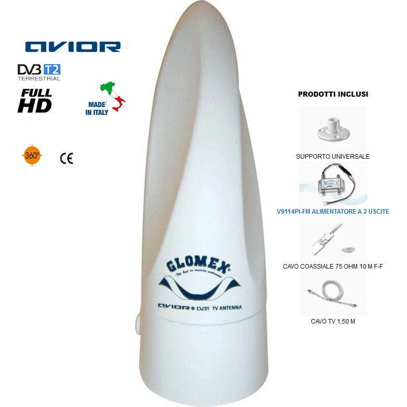 GLOMEX AVIOR VT300 Antenna TV Omnidirezionale DVB e RADIO FM BARCA CAMPER - Immagine 1 di 1