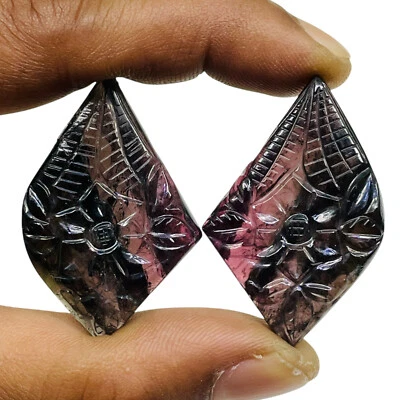 108.69 Cts Natural Tourmaline Certified Carved Pair Rare Huge Untreated Gemstone - Image 1 of 4