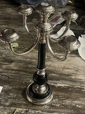 "Hermoso candelabro de 5 velas negro/plateado elegante de 6 libras 18""" Foto 1 de 4