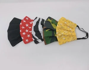 5pcs Handmade cotton face mask with filter pocket and nose wire Made in USA - Picture 1 of 9