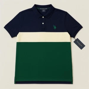 U.S. Polo Assn. Boys Colorblock Polo Shirt XL (14-16) Navy Green White - Picture 1 of 13
