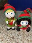 Vintage Enesco Boy and Girl Carolers Christmas Figurines W/Knit Hats Caroling