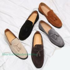 British Dress Shoes Driving Oxfords Club Loafers Mens Tassel Faux Suede Slip On