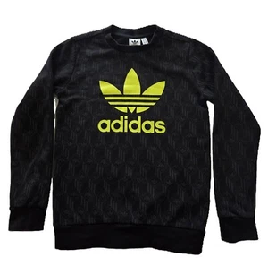 Adidas Black & Grey Sweatshirt w/Bright Green Logo Boy Youth S 9/10 - Picture 1 of 3