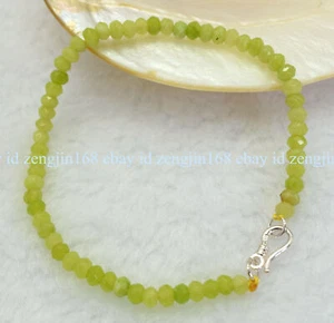 2x4mm Faceted Green Peridot Rondelle Gemstone Beads Bracelet 7.5" Silver Clasp - Picture 1 of 12