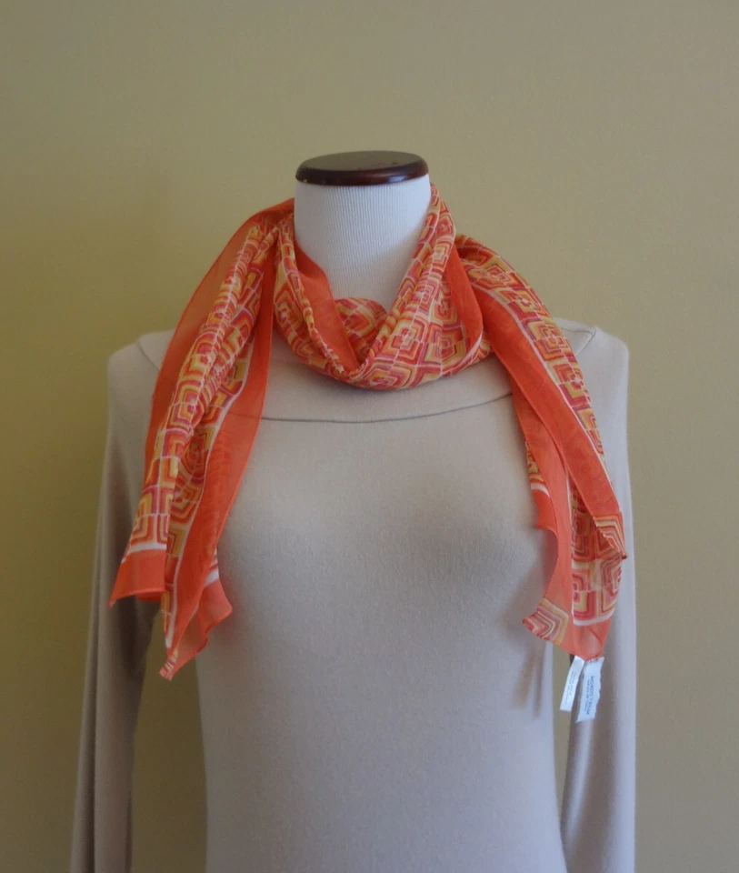 Bufanda Oblonga Semi Transparente Estampado Geométrico Seda Naranja Nordstrom De Colección Hecha en Italia Foto 1 de 4
