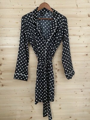 VICTORIA’S SECRET Elegant 女式 S/P 黑白圆点缎面风格长袍 — 第 1/4 张图片