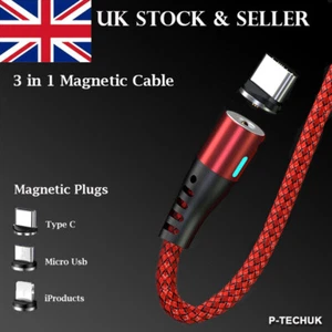 360° Magnetic Cable Magnetic Phone Charger Cable USB Cable for Smartphones A2 - Picture 1 of 14